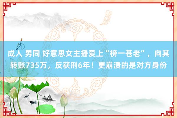 成人 男同 好意思女主播爱上“榜一苍老”，向其转账735万，反获刑6年！更崩溃的是对方身份