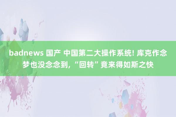 badnews 国产 中国第二大操作系统! 库克作念梦也没念念到， “回转”竟来得如斯之快