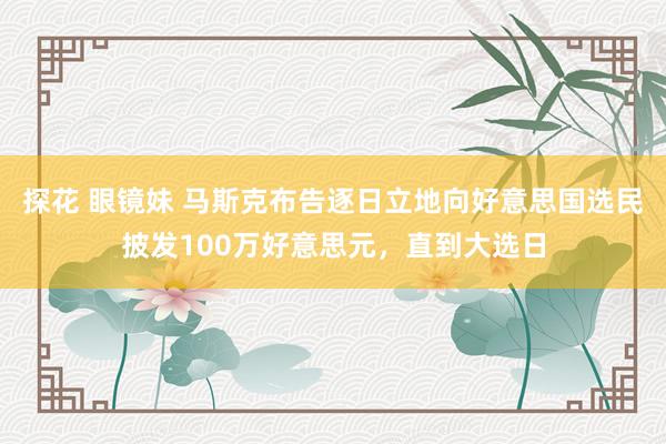 探花 眼镜妹 马斯克布告逐日立地向好意思国选民披发100万好意思元，直到大选日