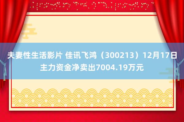 夫妻性生活影片 佳讯飞鸿（300213）12月17日主力资金净卖出7004.19万元